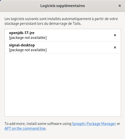Logiciels supplémentaires