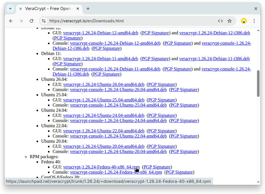 Page de téléchargement VeraCrypt