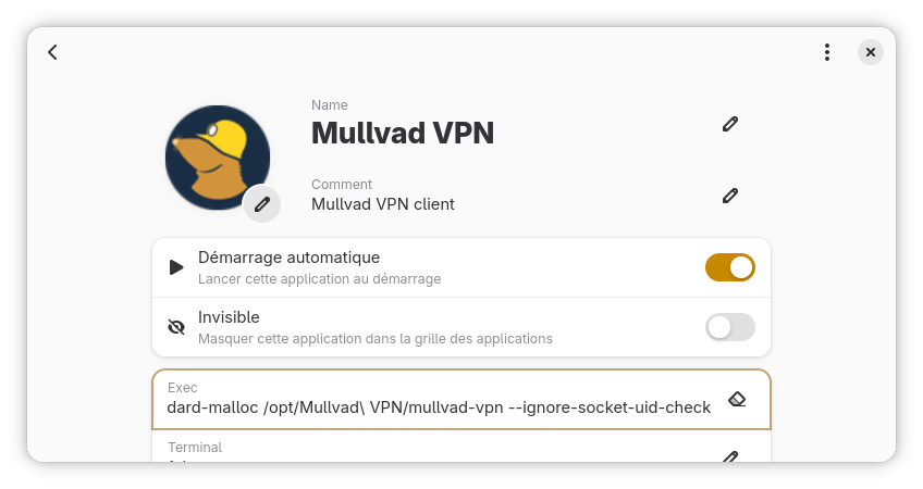 Configuration interface GUI Mullvad