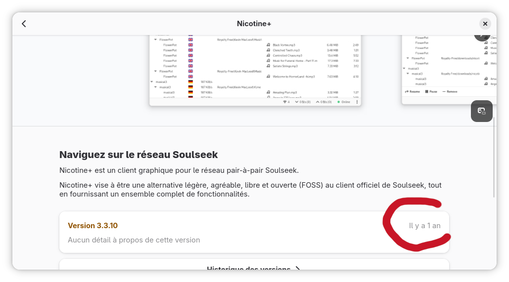 Date de la dernière version d'une application Bazaar