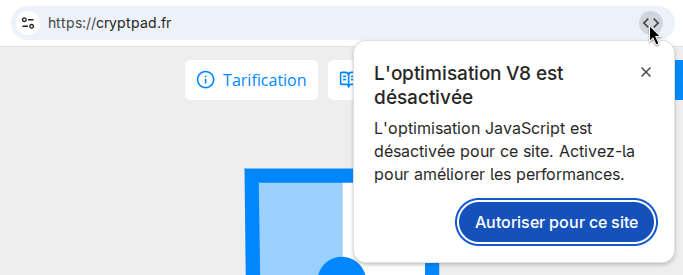 Autoriser l'optimisation V8 pour cryptpad