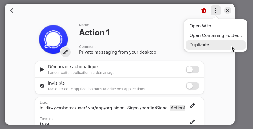 Dupliquer une application