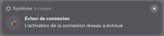 Notification échec de la connexion