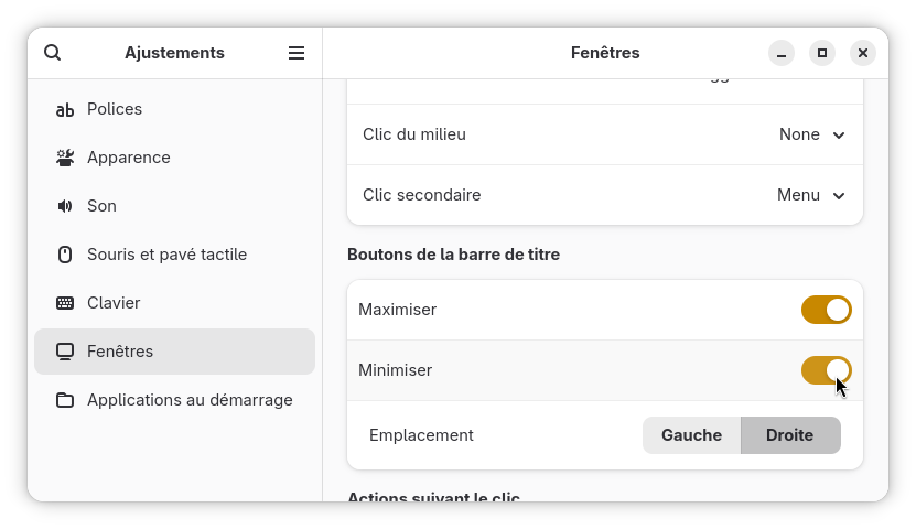 Boutons pour gérer la taille des fenêtres