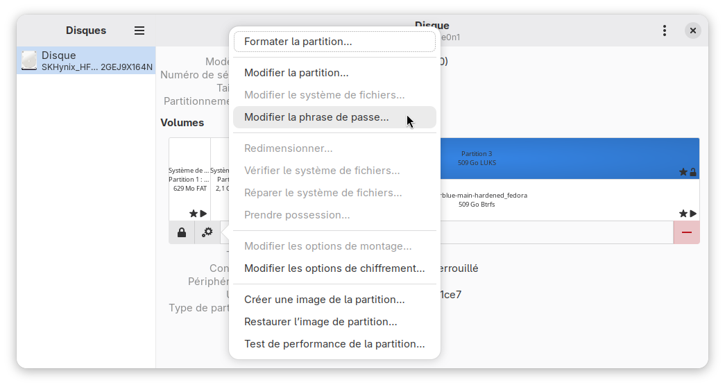 Changer le mot de passe de chiffrement
