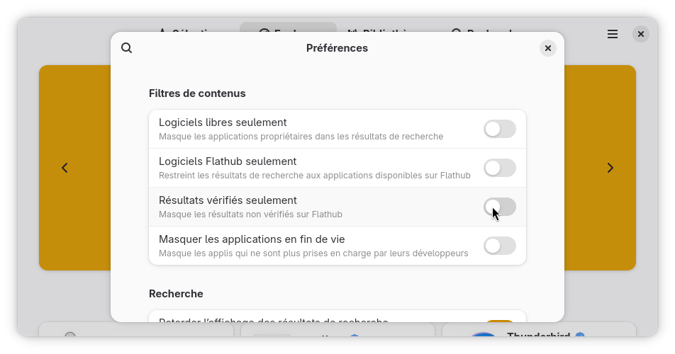Préférences Flathub de Bazaar